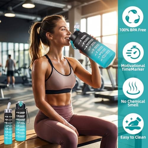 Weal4All 3 Pack Sports Water Bottles with Straws and Handle, 2L Large Plastic Drinking Bottle for Kids Adults Gyms School Home Office Outdoors, BPA Free & Leakproof — view 4