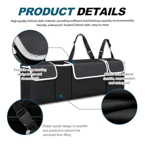 Car Boot Organiser,Backseat Storage Organiser with Adjustable Straps,Multi Compartment Trunk Organizer,Back Seat Storage Bags,Car Boot Tidy Organisers,Foldable Cargo Net Cars Backseat Cover Gadgets — view 3