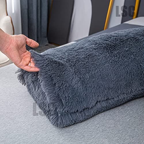 LSC Orthopedic V Pillow Soft & Fluffy Sherpa Teddy HUG & SNUG Fleece Pillows to Support Head, Neck and Back V-Shaped Nursing Pillow with Non-Allergenic Pillowcase (BLACK, 70 X 35 CM) — view 6