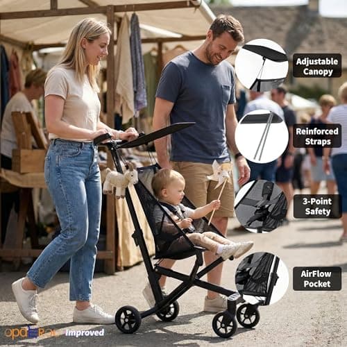 Lightweight Airplane Stroller, 2.8kg Instant Fold & Unfold Portable Pushchair, Cabin-Sized Compact Baby Stroller with Removable Cartoon Pad for Travel (0-4 Years), 4 Colors black2 — view 3