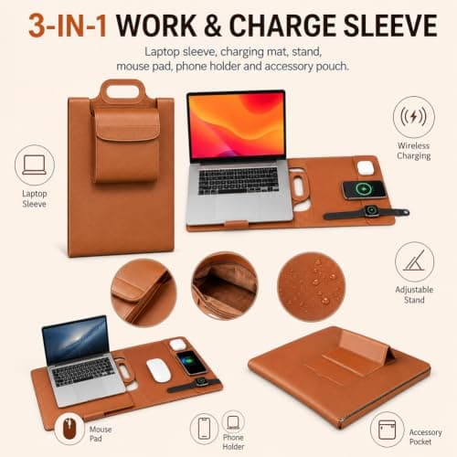 Wireless Charging Laptop Bag with Built-In Multi-device Charger，Black — view 3