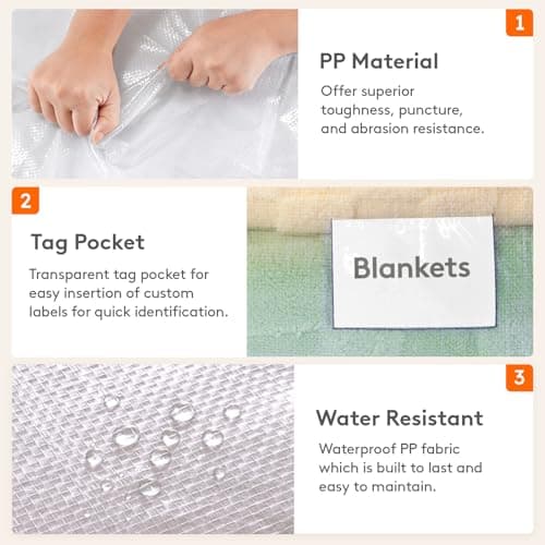 Lifewit 6 Pack Large Moving Bags with Lids and Sturdy Handles, 90L Heavy Duty Packing Organizers for Moving House, Clothes Bedding Blanket Comforter Toys Storage Bags, Transparent — view 3
