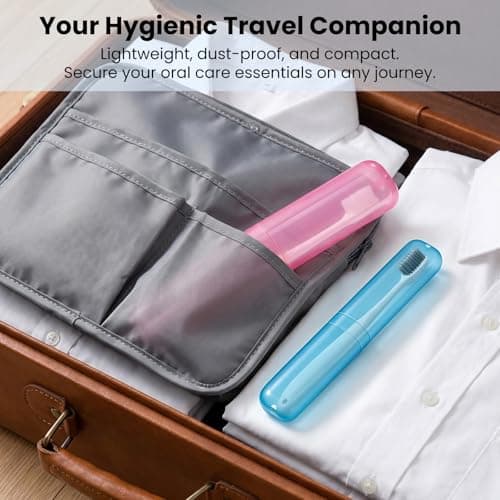 2pcs Travel Toothbrush Case, Toothbrush Cover for Travel with Drain Hole, Matte Blue Pink Toothbrush Case Storage Box for Travel Camping School Business — view 3