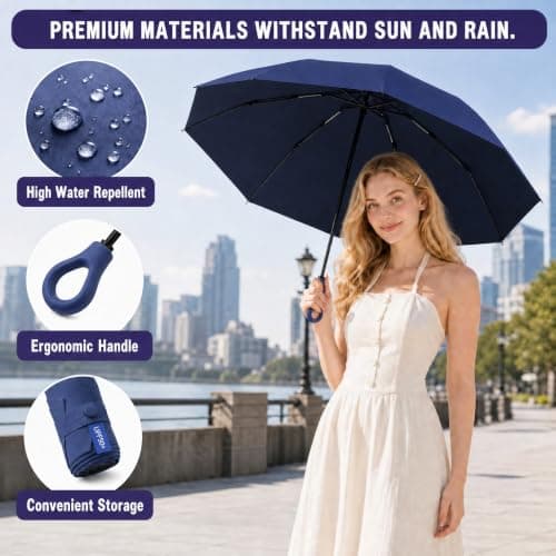 HUA JET Mini Umbrella for Women - UPF 50+ UV Protection, Sun & Rain Dual Use, Ultra-Compact Pocket Size, Lightweight Foldable Travel Umbrella with Case, Portable Shade for Beach, Commute (Navy) — view 3