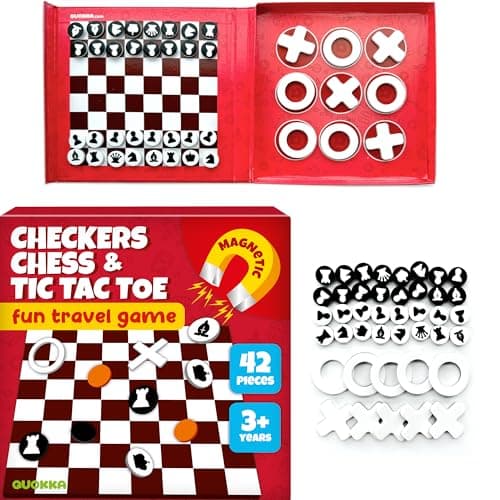 Quokka Travel Games For Kids 3-5 - 3 in 1 Magnetic Chess&Checkers&TicTacToe Game - Plane Activities Board Games for 4-6 year olds - Road Trip I Plane I Car Ride - Magnetic Toddler Travel Toys 8-12