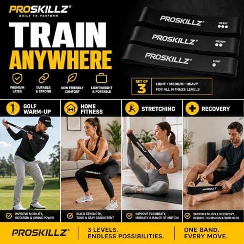 Excercise Resistance Bands Set of 3 – Black Flat Loop Exercise Bands for Warm Up, Mobility, Stretching, Strength Training, Home Workouts, Pilates & Physio – Light, Medium & Heavy — view 3