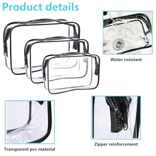 Clear Makeup Bags,Small Toiletry Bag,3 Pcs Clear Travel Toiletries Bag,Waterproof Cosmetic Bag with Zipper,for Vacation,Bathroom and Organizing,Travel Essentials for Toiletries & Cosmetics — view 3
