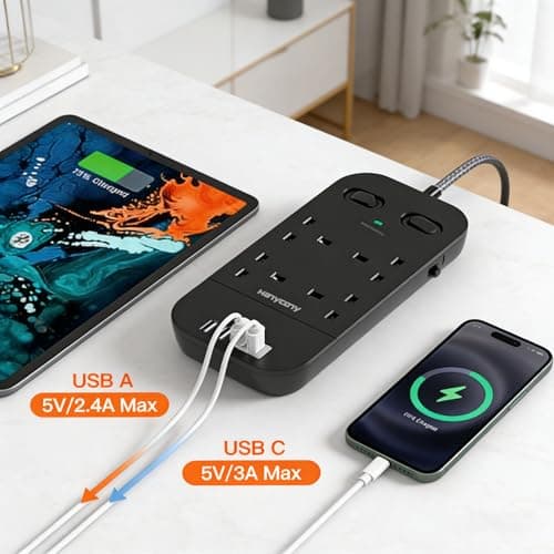Black 4 Way Outlet Extension Lead with 4 USB Slots(2 USB C), 1.8M Cable — view 4
