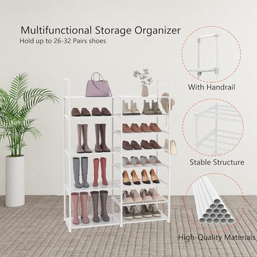 Lxvckly Shoe Rack, 8 Tiers Shoe Storage Organizer, Metal Tall Shoe Shelf Holds 26-30 Pairs, Vertical Shoe & Boot Organizer for Narrow Spaces, Entryway, Closet, Hallway, Cloakroom, Garage White — view 4