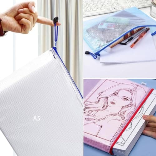 20 Pack A5 Plastic Zip Wallets, Waterproof PVC File Folders with Mesh Window & Smooth Zipper, Multi-Coloured Document Organiser Bags for Office, School, Travel & Home Storage — view 4
