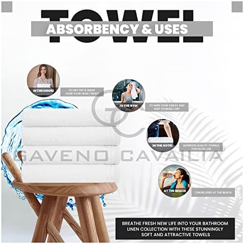 GC GAVENO CAVAILIA Large Towels Bath Sheet - Highly Absorbent Egyptian Cotton Towel Set - 4 Pack Extra Soft Large Bath Towel White - Quick Dry Bath Sheets - 450 GSM Washable Towels, 75X135 Cm — view 5