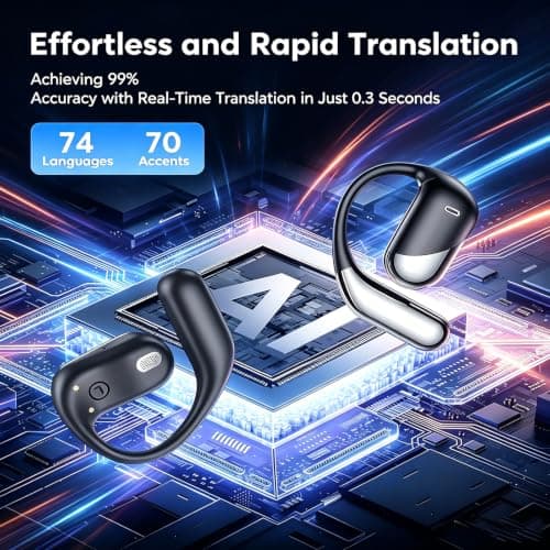 EUUEKathy AI Translator Earbuds, 198 Languages, Bluetooth 6.1, Open-Ear — view 3