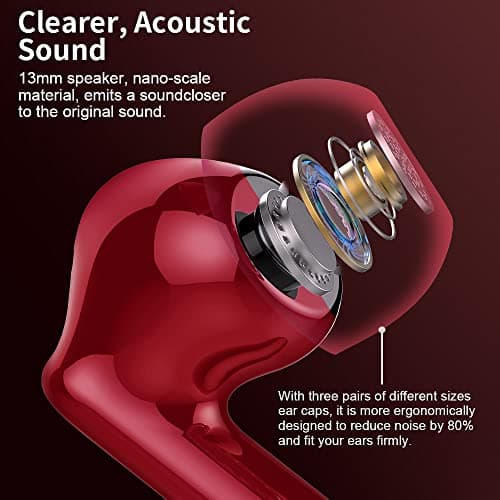 Wireless Earbuds, Bluetooth 5.4 Headphones In Ear with 4 ENC Noise Cancelling Mic, LED Display New Bluetooth Earbuds Mini Deep Bass Stereo Sound, 36H Playtime, Wireless Earphones IP7 Waterproof, Red — view 3