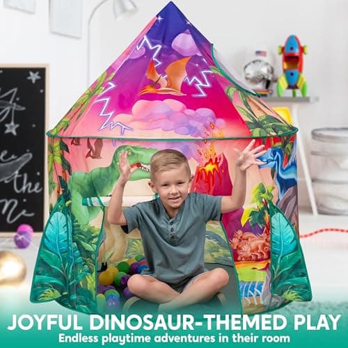 JOYIN Kids Play Tents Indoor Outdoor, Dinosaur Play Tent, Dinosaur Pop Up Tent for Kids, Toddlers Playhouse Toys, Birthday Gifts for 3 4 5 6 7 8 Year Old Boys & Girls — view 3