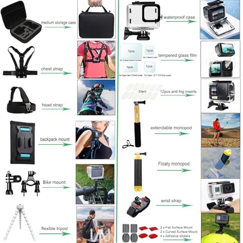 Gurmoir Accessory Kit for Gopro Hero 13 12 11 10 9 Camera, Essential Accessories Kit with Waterproof Case Backpack Strap Floating Grip Bundle Pack for Gopro 13 12 11 10 9 Camera(DT16) — view 6