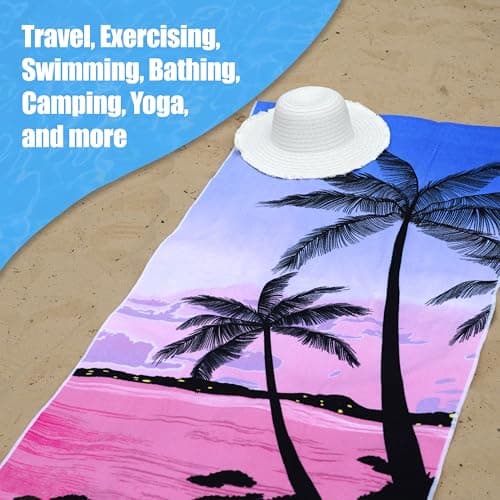 GEEZY Microfibre Beach Towel, Sunset Design - Quick Drying, Lightweight, Sand-Free, Large & Durable, Summer Design - Beach Essentials for Travel, Holiday, Swimming, Sauna, Adults & Kids, 70x140cm — view 5