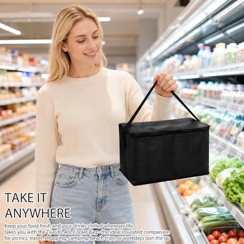 SurPse 3-Piece Cooler Bag Set, Foldable Insulated Bag for Food Delivery, Freezer Bags for Shopping, Black Thermal Bags in Large Medium Small Sizes for Picnic, Travel and Daily Lunch — view 4