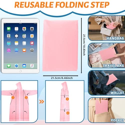 WOHSEROM 2 Pack Rain Ponchos for Kids Reusable,Thickened EVA Travel Raincoat Jacket with Hoods and Sleeves,Lightweight Light Pink Capes Ponchos for Boys and Girls Outdoor Camping Travel — view 5