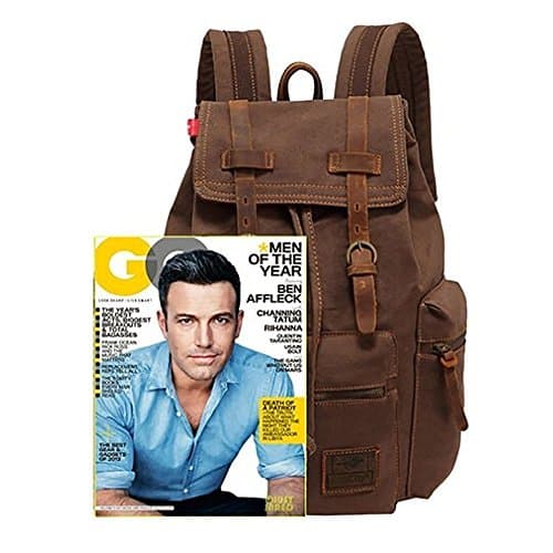 YUHAN Canvas Backpack Unisex Vintage Casual Rucksack Laptop Daypacks Schoolbag Student Bookbag Satchel Hiking Camping Bag Khaki Black — view 4