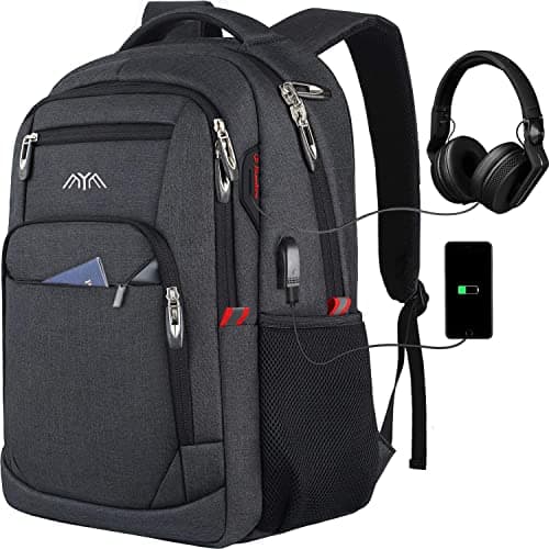 Backpack for Men, Teenager Boys School Backpack for 15.6 inch (39.6 cm) Laptop, Backpack for Work, Waterproof Business Daypacks, with USB Charging Port, 35 L, Black 2, 15,6 Zoll
