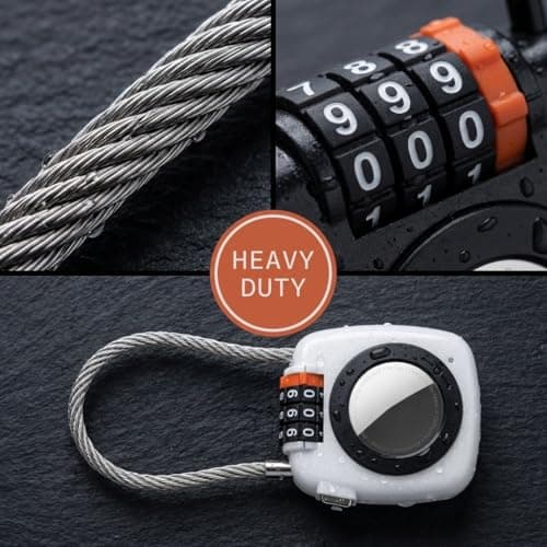 Decuil Luggage Padlock with Tracker, Combination Lock with Smart Tag Compatible with Apple Find My, for Airtag Holder with Cable Lock for Travel, Pet Tracking, Bags, Keys, Luggage, White — view 4