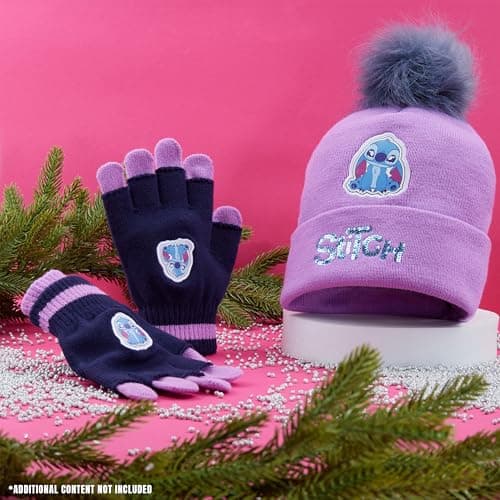 Disney Stitch Girls Beanie Scarf Teenagers Kids Gloves Winter Accessories School Travel Stitch Gifts, Choose from Sets (Purple Stitch 2 Pcs) — view 2