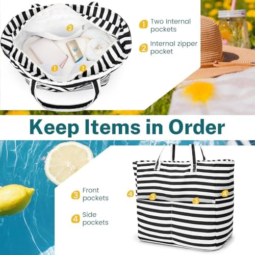 benpen Large Beach Bag for Women:Summer Beach Tote Bag with Zip — view 4