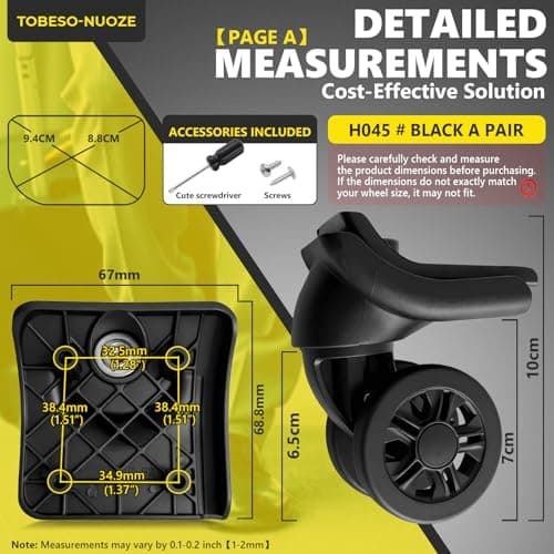 Luggage Wheels Replacement Wheel for Luggage Suitcase Repair 360° Rotating Suitcase Replacement Wheels with 4 Mounting Holes H045 — view 2