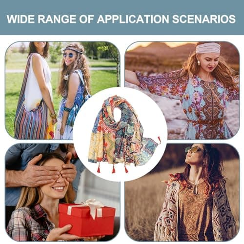 Boho Print Scarf - Soft Cotton Lightweight Wrap Retro Bohemian Style Fashion Accessory | Stylish Scarp With Comfortable Fabric For Autumn Winter Looks, Beach Travel, Summer — view 6
