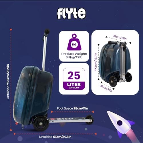 Flyte Scooter Suitcase Sammie The Spaceman - 2-in-1, 18 Inch Ride on Children's Luggage, 25 Litre Capacity Kids Suitcases on Wheels for Boys and Girls Aged 4+, Foldable Waterproof Kids Suitcase — view 3