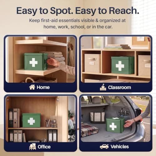 Flexzion Large Metal First Aid Box Empty, 8.5-Inch, Green with White Cross — view 6