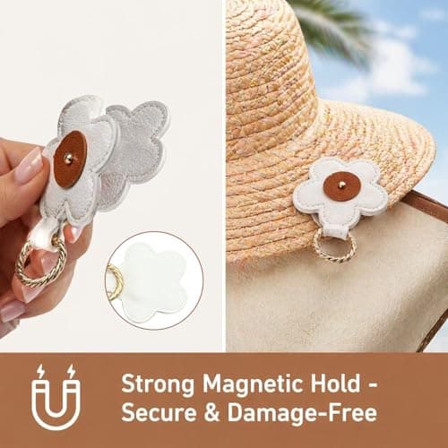 2 Pcs Magnetic Hat Clip for Bag, PU Leather Flower Hat Holder for Travel — view 5