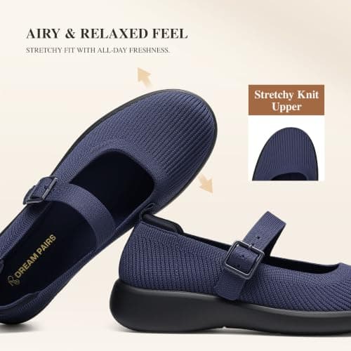 DREAM PAIRS Womens Ballet Mary Jane Flats Sneaker Shoes,Size 5.5,Navy — view 6