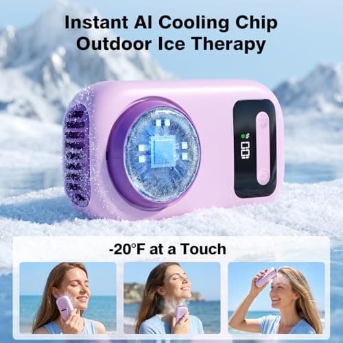 Mini Clip Fans with Ice Cooling, USB Rechargeable 5 Speed, Neck Fan, Purple — view 2