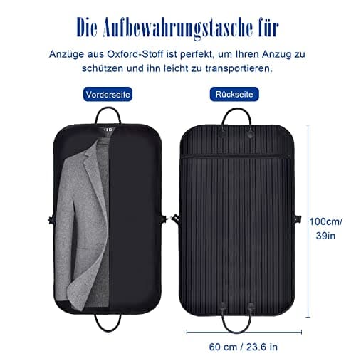 VISOOM Suit Bag for Men Storage, 100cm x 60cm Oxford Garment Bag, Waterproof Dust-proof Hanging Suit Carrier Cover Bags for Travel Clothes Dress, Black — view 2