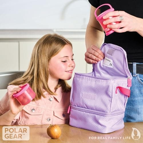 Polar Gear 2 Compartment Washshable Lunch Bag in Lavender. Fully Insulated to Keep Food Cooler for Longer. Personalise Your Lunch Bag with the Name Card Inside the Bag — view 2