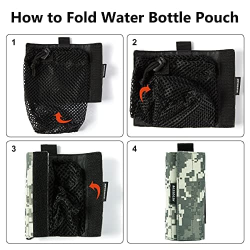 Bassdash Tactical Molle Water Bottle Pouch with Carabiner Foldable Mesh Holder Bag for Travel Fishing Hunting Hiking Outdoor Activities — view 6
