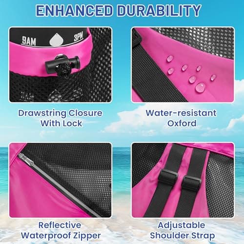 CHEPULA Swim Bag Mesh Drawstring Backpack with Wet Pocket, Waterproof Gym Bags for Beach Swimming Pool Gym Workout Men Women (Rose red) — view 4