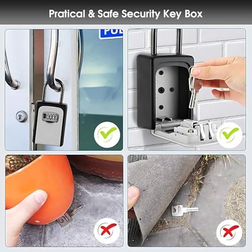 Key Lock Box for Outside, Key Box Wall Mounted 4 Digit Combination Lock Box Hide a Key for Outdoor Indoor, Security Waterproof Large Capacity 5 Keys Lockbox for House Key Room Card — view 4