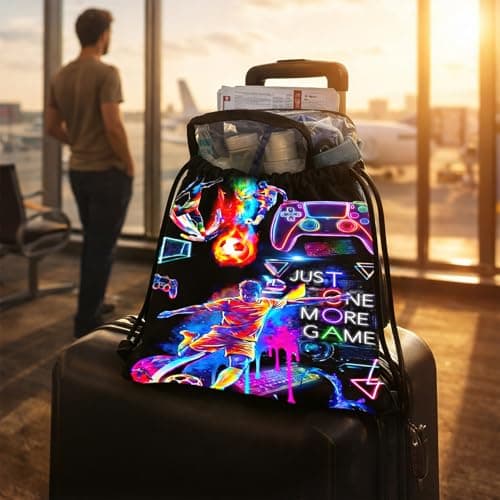 Gamer Drawstring Bag, Neon Football Boys Swimming Bag, Waterproof Gym String Backpack with Large Capacity, Portable Sports Backpack for School, Beach and Camping — view 5