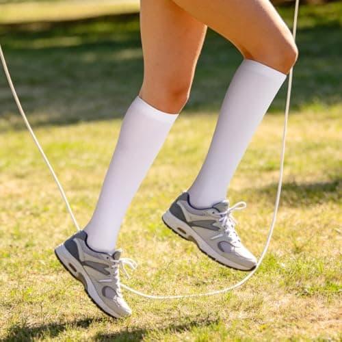 YUEDGE 3 Pairs Compression Socks for Women, White Travel Flight Socks, Compression Support Stockings for NHS Workers, Pregnancy, Running, Cycling, Activewear, Size 4-7 — view 2