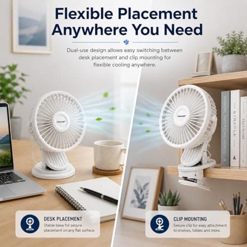 A2Z 5 Inch USB AC DC Desk Fan Clip Fan 2 in 1 Portable Mini Cooling Fan — view 6