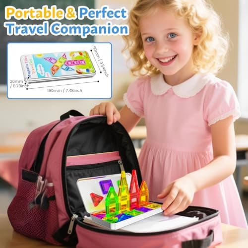 MXBLOCKY Mini Magnetic Tiles Travel Set for Kids Ages 3-8 41PC with Tin Box — view 3