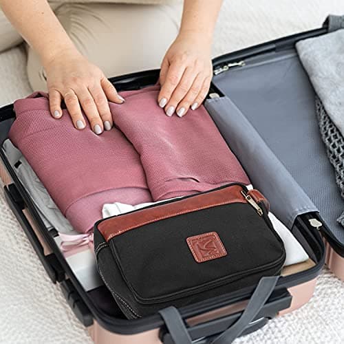 Seemeroad Travel Toiletry Bag for Men and Women, Canvas Toiletry Organizer Water-Resistant Vegan Leather, Hanging Dopp Kit Shaving Bag for Toiletries Accessories (Black, Large) — view 6