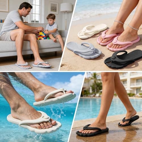 ZOORON Flip Flops for Women Men Shower Shoes Foldable Beach Sandals Travel Slippers for Women Lightweight Non-Slip Quick Drying, Black, (1 Pack-Black), 27.0~29.0 cm — view 2
