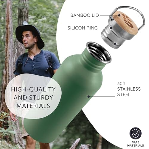 Bambaw Stainless Steel Water Bottle 500ml - Non-Insulated, Leakproof, BPA Free, Metal Bottle - Sage Green — view 2