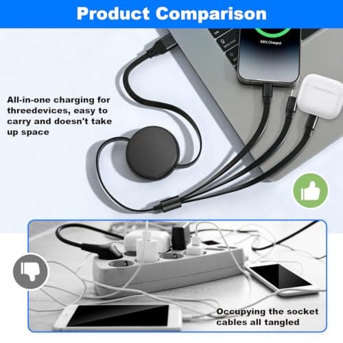 100W Retractable USB Multi Charger Cable, 6-in-1 1.1M Cable with USB A/C 5A Fast Charging Cables Type C/Phone/Micro USB for Phone 17,16,15 Serie,MacBook,Pad,Galaxy,Tablet,Huawei,Samsung — view 5
