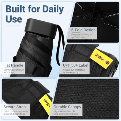 Jexine 6 Pack Mini Travel Compact Umbrella Windproof Manual Open Close Umbrella UV Protection Small Folding Design Fits in Pocket or Purse, Lightweight Portable for Women Men — view 5