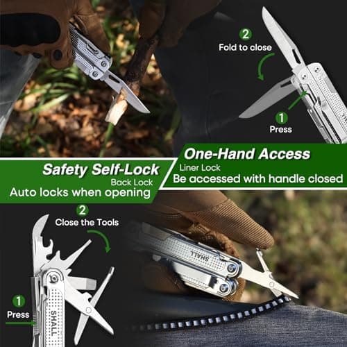 SHALL Multi Tool, 18-in-1 Multitool Pliers, Screwdriver Bit & Universal Socket, Self-Locking Multipurpose Tool w/Sheath for Camping Fishing Survival Hunting — view 3