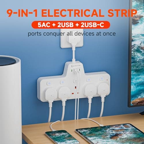 Power Strip Extension Socket 5 Way with Flexible Plug,Short Extension lead — view 2